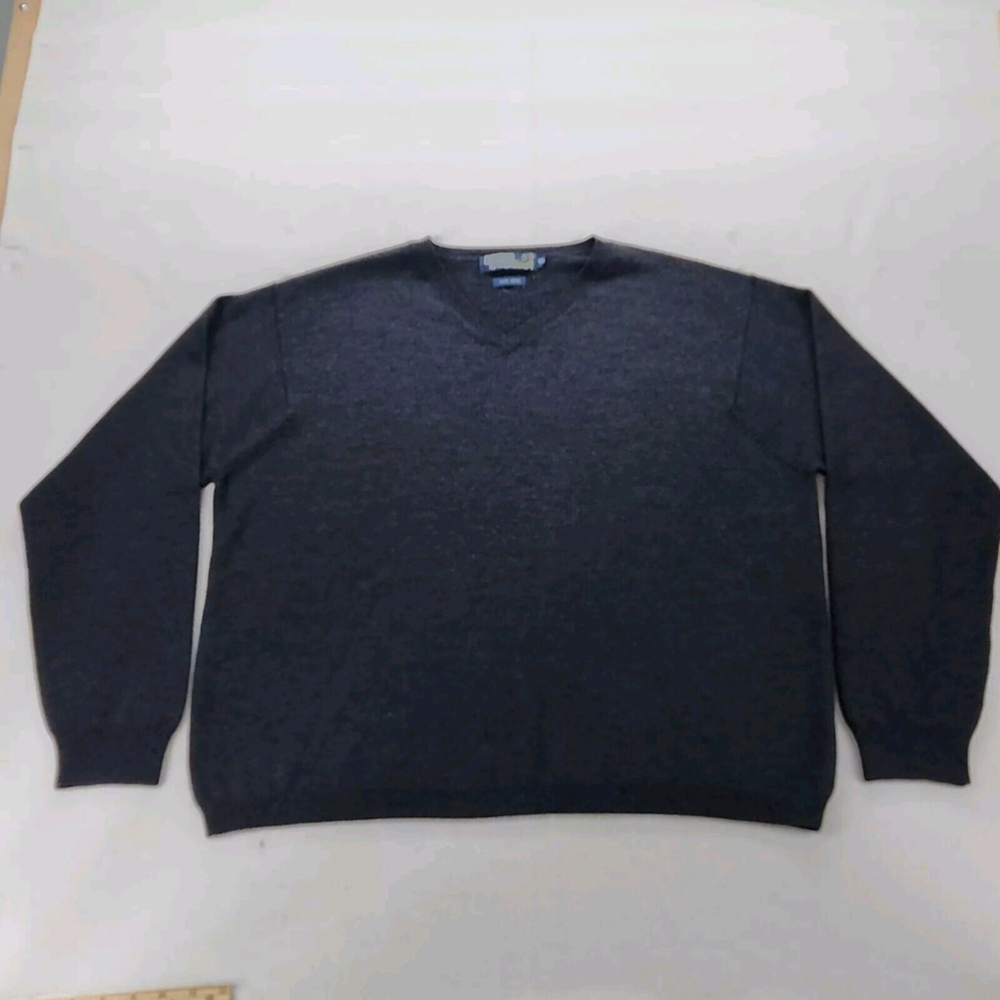 Polo Ralph Lauren 100% Wool heavy Fisherman Sweater Mens V Neck Black Size XL